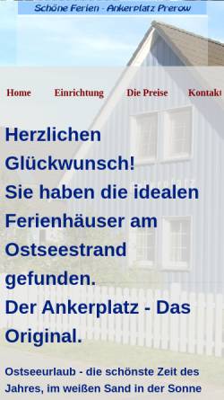 Vorschau der mobilen Webseite ankerplatz-prerow.de, Ferienhausanlage Ankerplatz