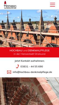 Vorschau der mobilen Webseite www.hochbau-denkmalpflege.de, Hochbau und Denkmalpflege GmbH