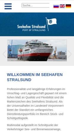 Vorschau der mobilen Webseite www.seehafen-stralsund.de, Stralsunder Hafen- und Lagerhausgesellschaft mbH