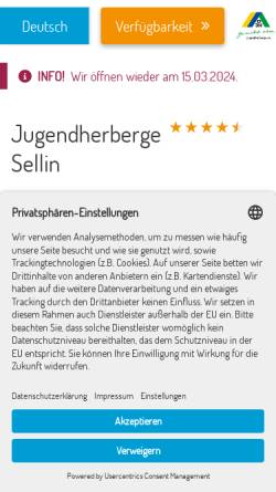 Vorschau der mobilen Webseite www.jugendherberge.de, Jugendherberge Sellin