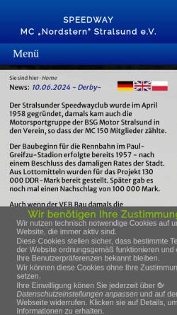 Vorschau der mobilen Webseite www.mcn-stralsund.de, MC Nordstern Stralsund e. V.