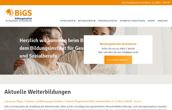 Vorschau von www.bigs-mv.de, BIGS - Bildungsinstitut für Gesundheits- und Sozialberufe