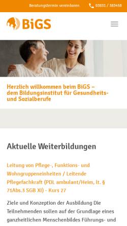 Vorschau der mobilen Webseite www.bigs-mv.de, BIGS - Bildungsinstitut für Gesundheits- und Sozialberufe