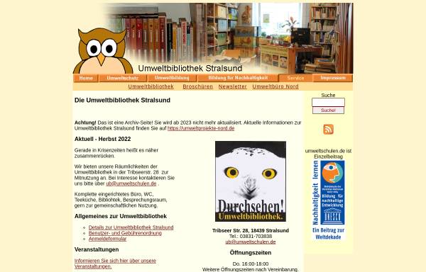 Vorschau von www.umweltschulen.de, Umweltbibliothek Stralsund