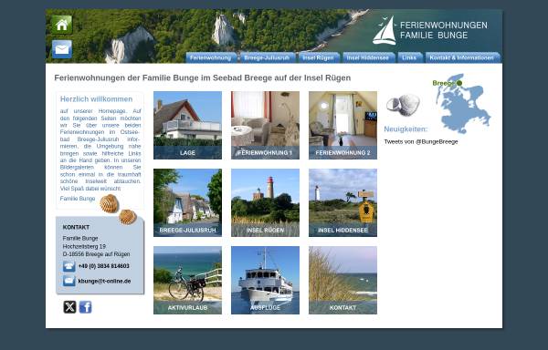 Vorschau von www.bunge-breege.de, Ferienwohnung der Familie Bunge