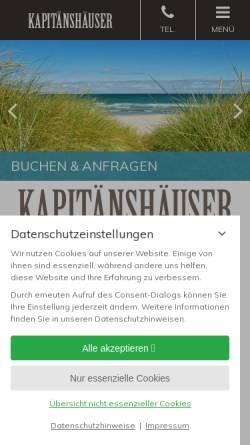Vorschau der mobilen Webseite www.kapitaens-haeuser.de, Ferienwohnungen - Kapitäns Häuser im Parkweg