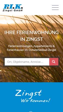 Vorschau der mobilen Webseite www.ferienwohnung-zingst-pik.de, Zingst-Residenzen Betriebsgesellschaft mbH