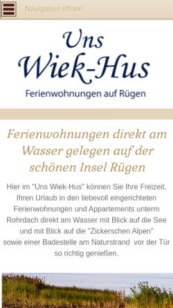 Vorschau der mobilen Webseite www.ferienwohnungen-ruegen-ostsee.de, Uns Wiek-Hus