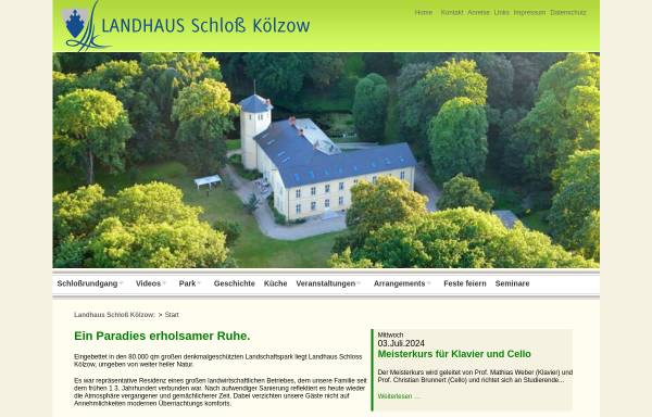 Vorschau von www.schloss-koelzow.de, Landhaus Schloss Kölzow