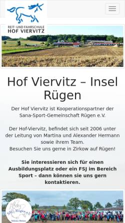 Vorschau der mobilen Webseite www.hof-viervitz-rügen.de, Reiterhof Viervitz