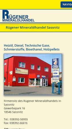 Vorschau der mobilen Webseite www.ruegenoel.de, Rügener Mineralölhandel
