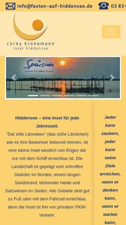 Vorschau der mobilen Webseite www.fasten-auf-hiddensee.de, Corny Kronemann, Haus Kronemann