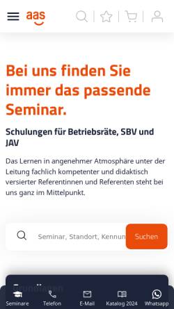 Vorschau der mobilen Webseite www.aas-seminare.de, Akademie für Arbeits- und Sozialrecht Ruhr-Westfalen GmbH