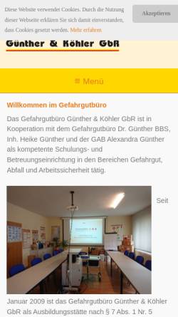 Vorschau der mobilen Webseite www.gefahrgutbuero-dr-guenther.de, Gefahrgutbüro Dr. Günther