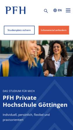Vorschau der mobilen Webseite www.pfh.de, PFH Private Hochschule Göttingen