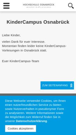Vorschau der mobilen Webseite www.kindercampus-osnabrueck.de, Hochschule Osnabrück - Projekt KinderCampus