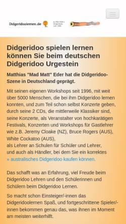 Vorschau der mobilen Webseite didgeridoolernen.de, Didgeridoo lernen mit Mad Matt