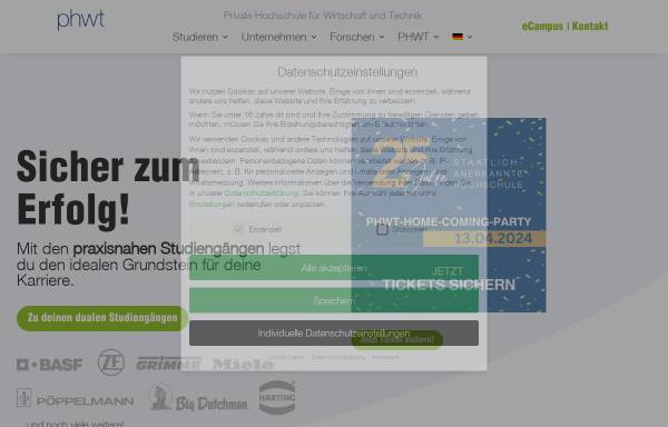 Vorschau von www.fhwt.de, Private Fachhochschule für Wirtschaft und Technik Vechta-Diepholz-Oldenburg gGmbH