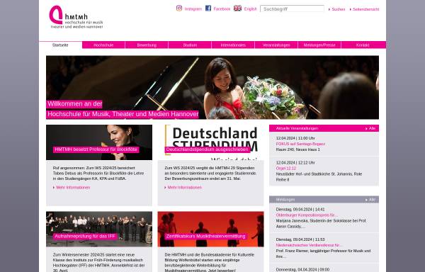 Vorschau von www.hmt-hannover.de, Hochschule für Musik, Theater und Medien Hannover