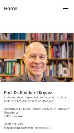 Vorschau der mobilen Webseite www.kopiez.de, Prof. Dr. Reinhard Kopiez