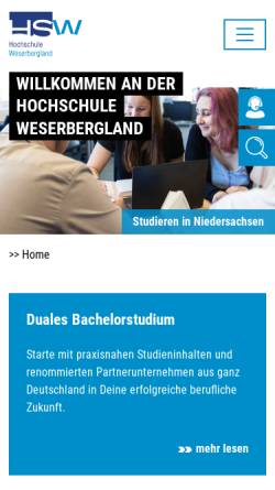 Vorschau der mobilen Webseite www.hsw-hameln.de, Hochschule Weserbergland