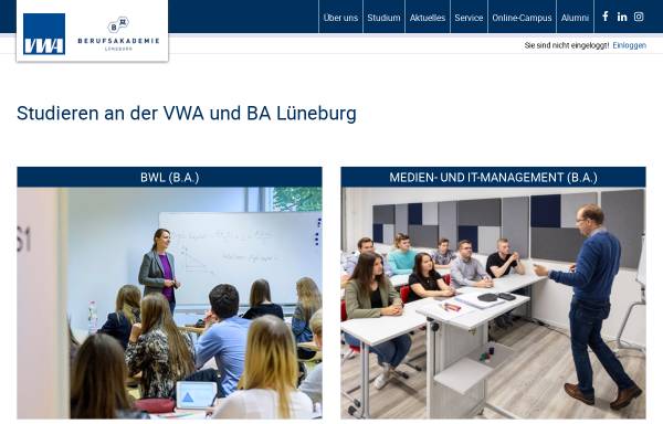 Vorschau von www.vwa-lueneburg.de, Verwaltungs- und Wirtschaftsakademie und Berufsakademie Lüneburg
