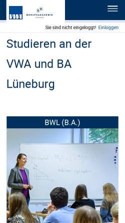 Vorschau der mobilen Webseite www.vwa-lueneburg.de, Verwaltungs- und Wirtschaftsakademie und Berufsakademie Lüneburg