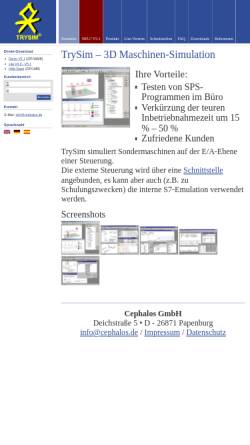 Vorschau der mobilen Webseite www.trysim.de, Cephalos Gesellschaft für Automatisierung mbH