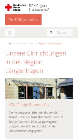Vorschau der mobilen Webseite www.drk-hannover.de, Kindertagesstätten by DRK-Region Hannover e.V.