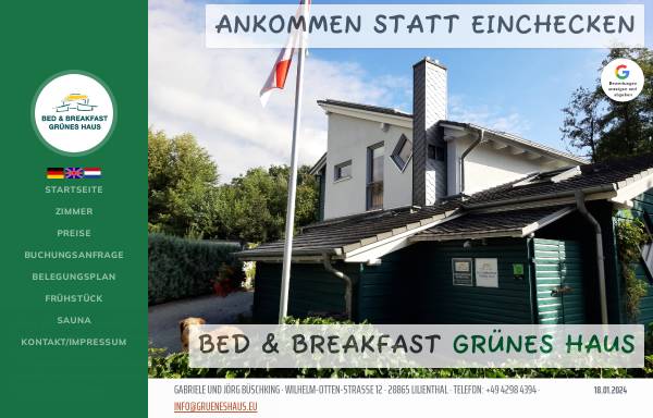 Vorschau von www.gruenes-haus.eu, Bed & Breakfast Grünes Haus