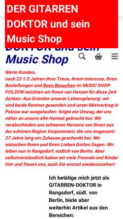 Vorschau der mobilen Webseite www.music-shop-polzow.de, Music Shop Polzow; Inhaber: Wolfgang H. Schiller