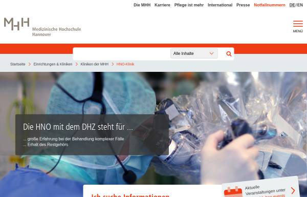Vorschau von www.mh-hannover.de, MHH - Klinik und Poliklinik für Hals-Nasen-Ohren-Heilkunde
