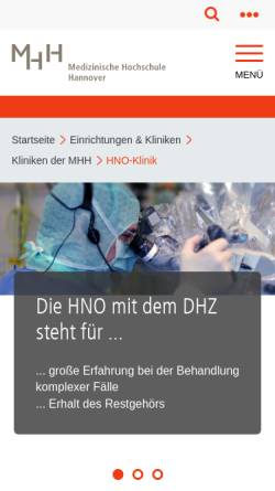 Vorschau der mobilen Webseite www.mh-hannover.de, MHH - Klinik und Poliklinik für Hals-Nasen-Ohren-Heilkunde