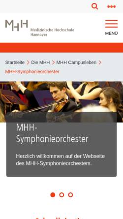 Vorschau der mobilen Webseite www.mhh-orchester.de, Symphonieorchester der Medizinischen Hochschule Hannover