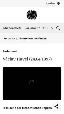 Vorschau der mobilen Webseite www.bundestag.de, Deutscher Bundestag: Václav Havel