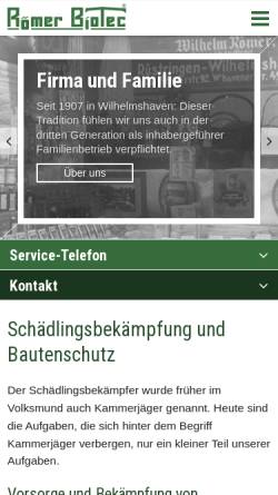 Vorschau der mobilen Webseite www.roemer-biotec.de, Römer BioTec Ges. f. Schädlingsbekämpfung mbH