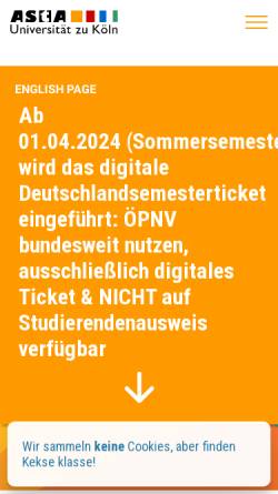 Vorschau der mobilen Webseite www.asta.uni-koeln.de, Allgemeiner Studierendenausschuss der Universität zu Köln (AStA)