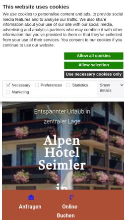 Vorschau der mobilen Webseite www.hotelseimler.de, Alpensporthotel Seimler