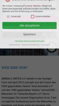 Vorschau der mobilen Webseite www.animal2000.de, Animal 2000 - Menschen für Tierrechte Bayern e.V.