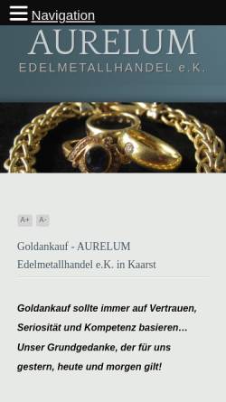 Vorschau der mobilen Webseite goldankauf-aurelum.de, AURELUM Edelmetallhandel e.K.