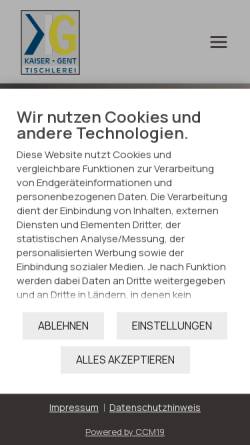 Vorschau der mobilen Webseite www.kaiser-gent.de, Tischlerei Kaiser + Gent GmbH & Co. KG