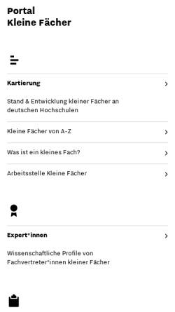 Vorschau der mobilen Webseite www.kleinefaecher.de, Potsdamer Arbeitsstelle Kleine Fächer