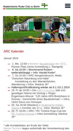 Vorschau der mobilen Webseite www.arc-berlin-rudern.de, Akademischer Ruder Club zu Berlin e.V.