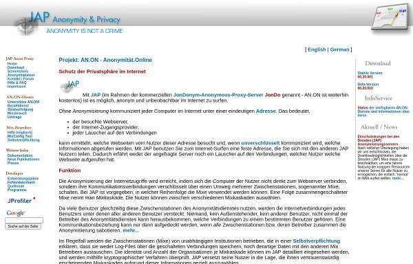Vorschau von anon.inf.tu-dresden.de, Java Anon Proxy (JAP)