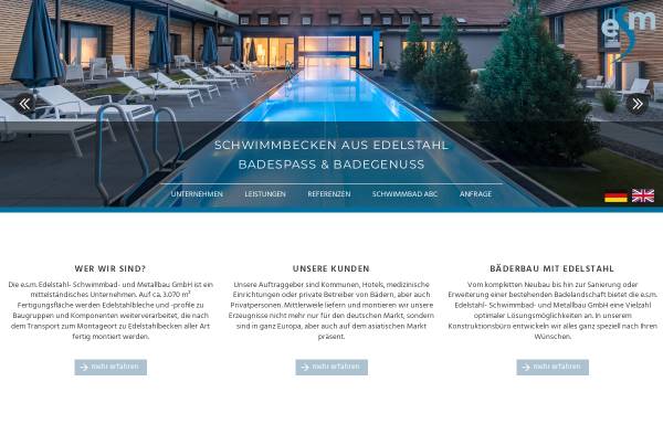 Vorschau von www.esm-pirna.de, E.s.m. Edelstahl- Schwimmbad- und Metallbau GmbH