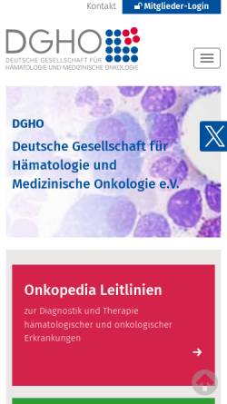Vorschau der mobilen Webseite www.dgho.de, DGHO - Deutsche Gesellschaft für Hämatologie und Onkologie e.V.