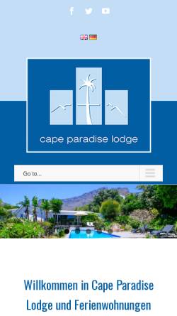 Vorschau der mobilen Webseite www.capeparadise.de, Cape Paradise Lodge
