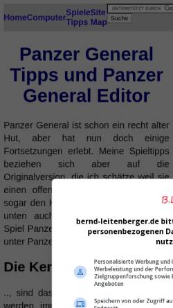 Vorschau der mobilen Webseite www.bernd-leitenberger.de, Panzer General Tips und Panzer General Editor
