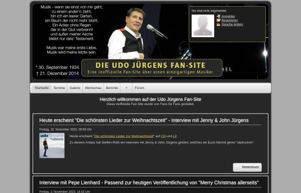 Vorschau von www.udofan.com, Die Udo Jürgens Fan Site