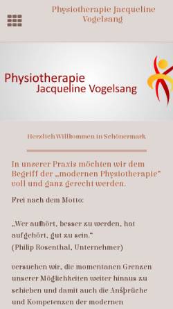 Vorschau der mobilen Webseite www.physio-vogelsang.de, Praxis für Physiotherapie - inh. Jacqueline Vogelsang